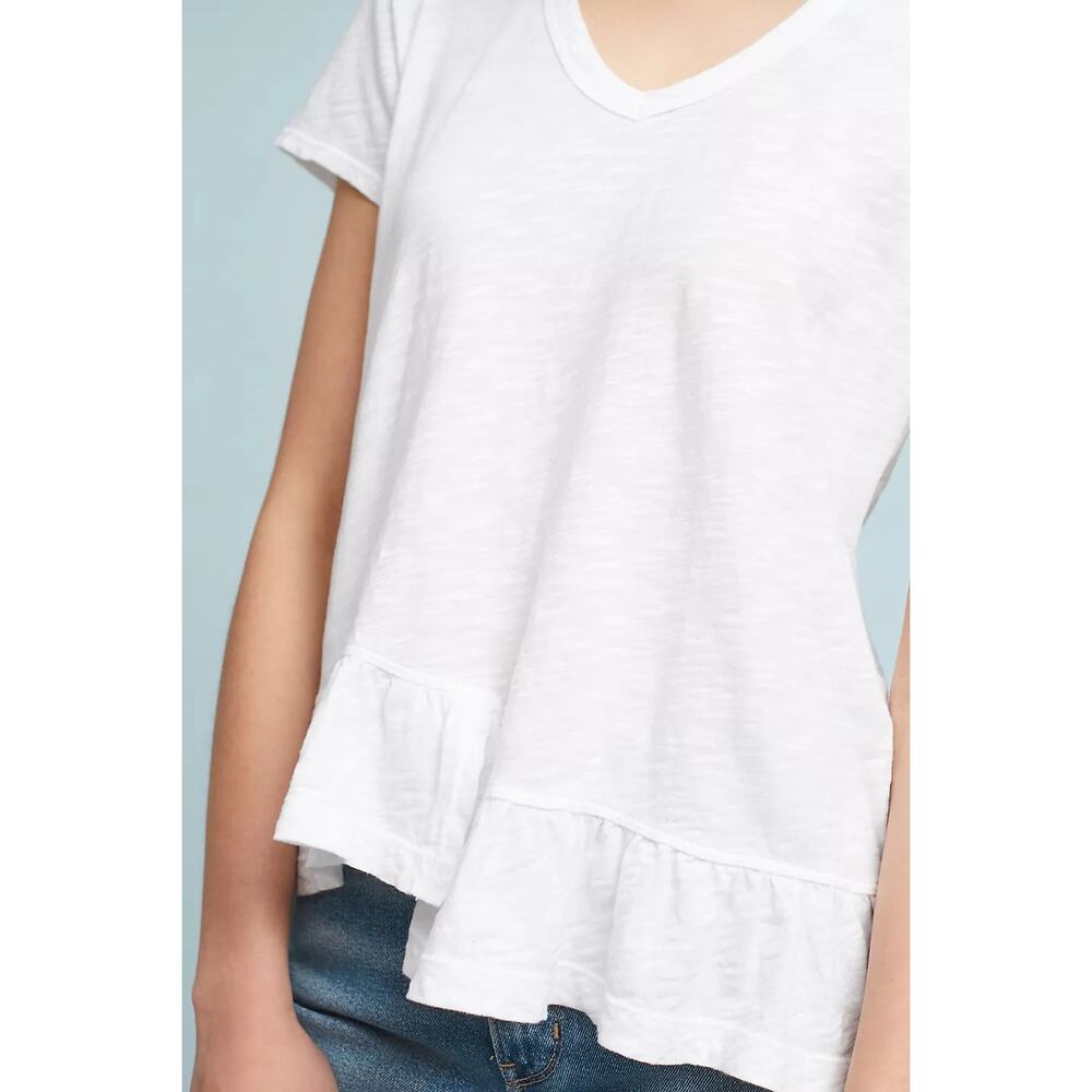 Anthropologie Left of Center Belmont Tie Back Peplum T Shirt XS Ruffle Slub Knit - Picture 13 of 14